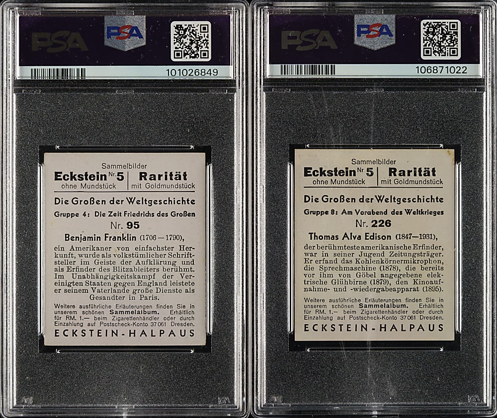 1934 Eckstein-Halpaus Grossen/Weltgeschichte PSA-Graded Pair: Benjamin Franklin and Thomas Alva Edison