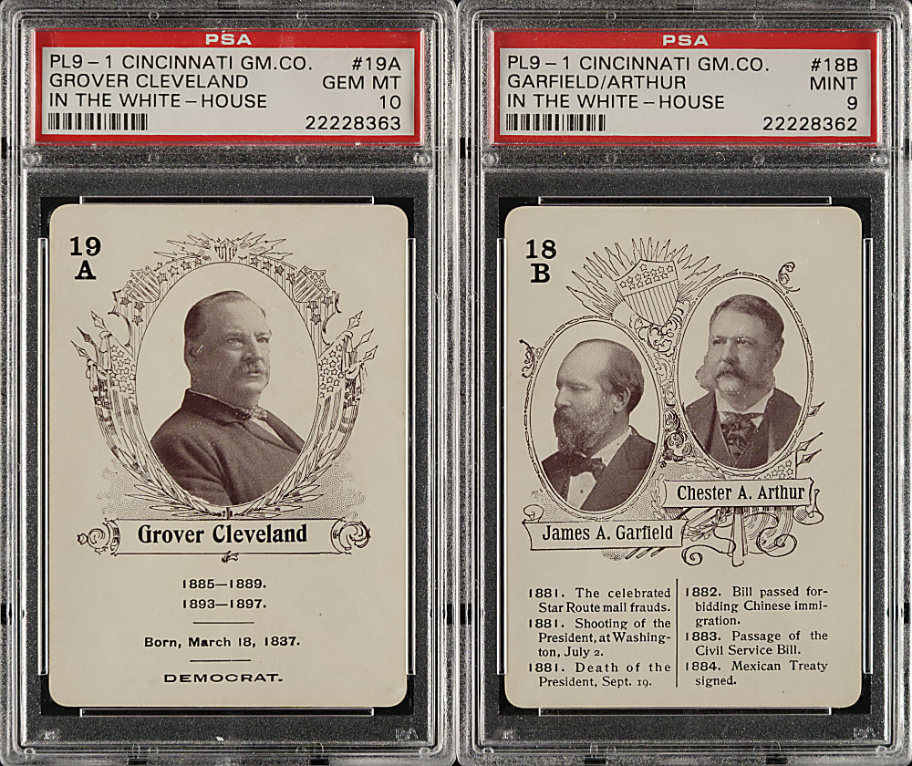1900 PL9-1 Cincinnati Gm. Co. In the White-House PSA-Graded Pair Featuring Grover Cleveland, James Garfield, and Chester Arthur