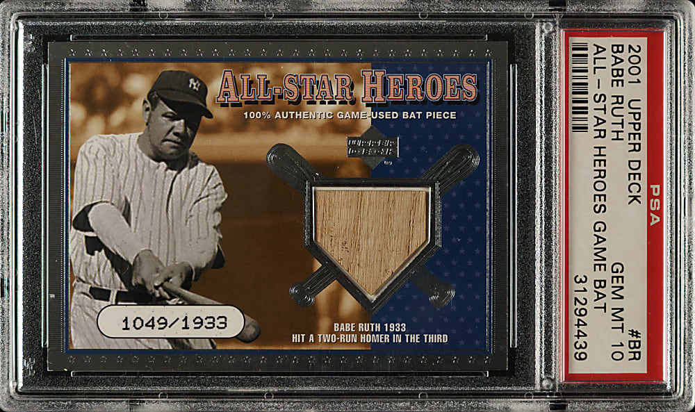 2001 Upper Deck All Star Heroes #ASH-BR Babe Ruth Bat #1,049/1,933 PSA GEM MINT 10