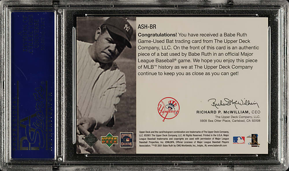 2001 Upper Deck All Star Heroes #ASH-BR Babe Ruth Bat #1,049/1,933 PSA GEM MINT 10