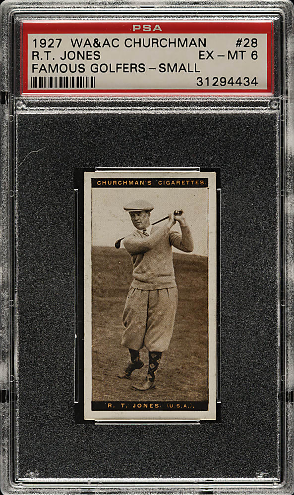 1927 W. A. & A. C. Churchman "Famous Golfers" (Small) #28 Bobby Jones PSA EX-MT 6
