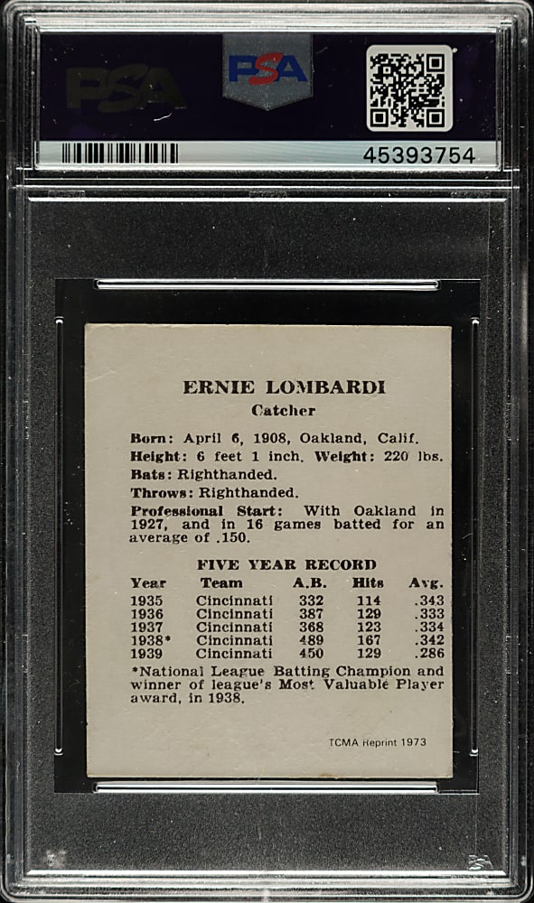 Signed 1973 TCMA Reprint Ernie Lombardi - PSA/DNA