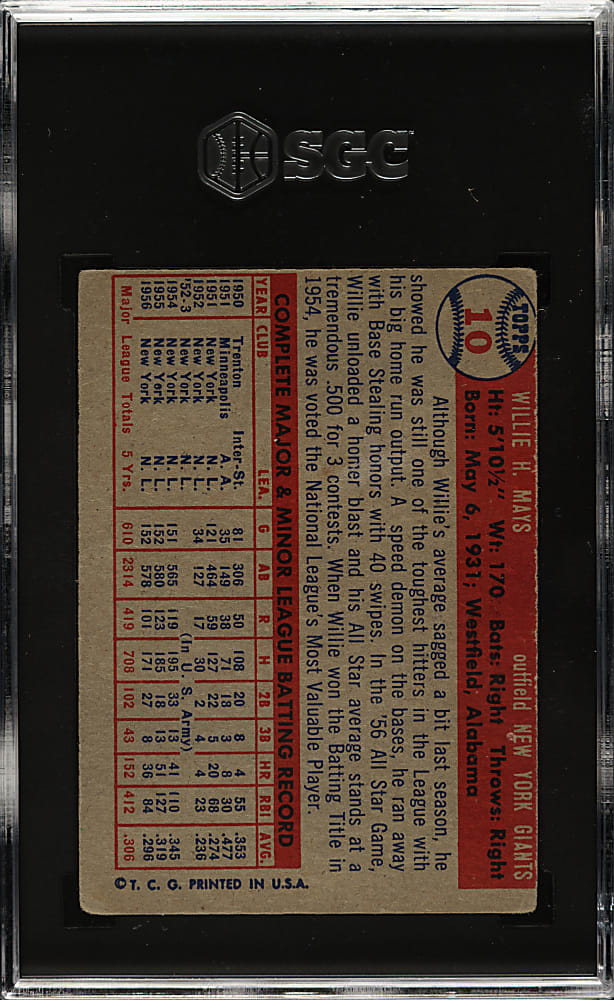 1957 Topps #10 Willie Mays SGC GOOD 2