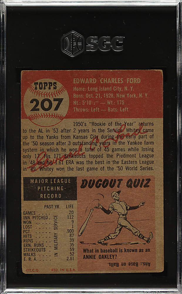 1953 Topps #207 Whitey Ford SGC GOOD+ 2.5