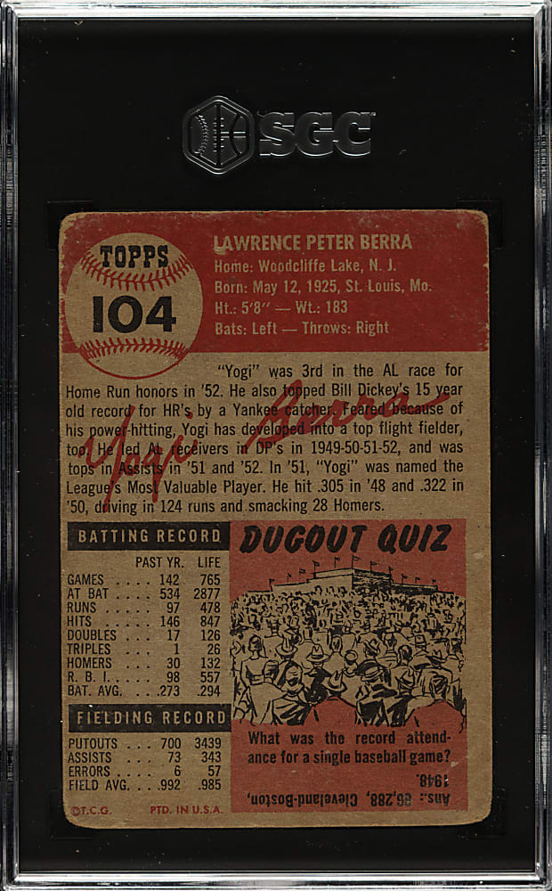 1953 Topps #104 Yogi Berra SGC FAIR 1.5