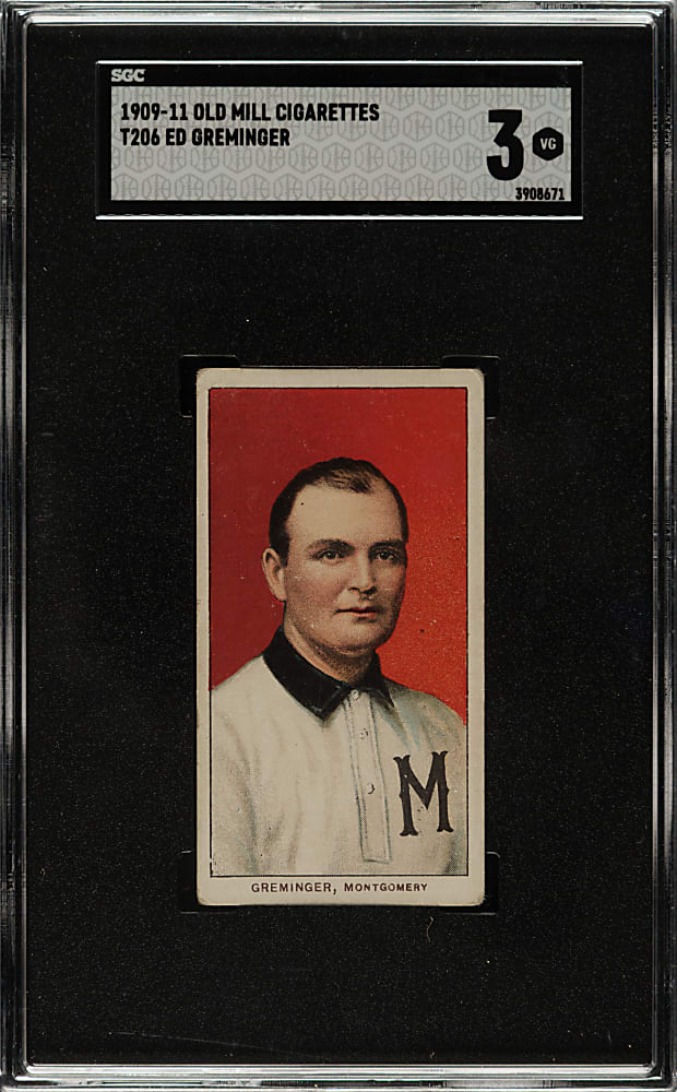 1909-1911 T206 White Border Ed Greminger Southern Leaguer SGC VG 3 - Old Mill Back