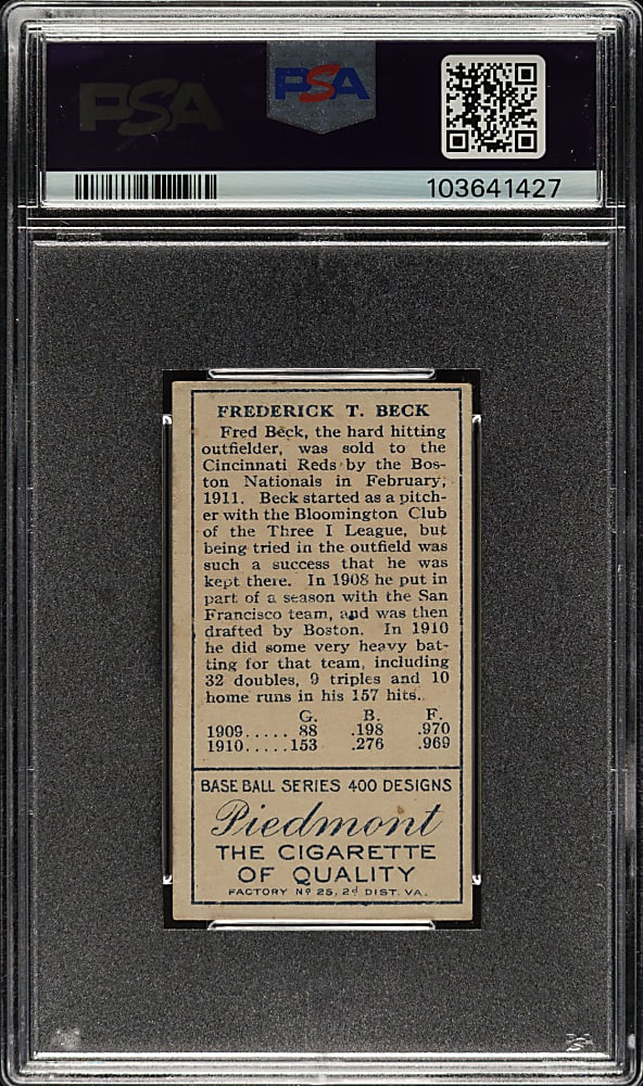 1911 T205 Gold Border Fred Beck PSA VG-EX 4