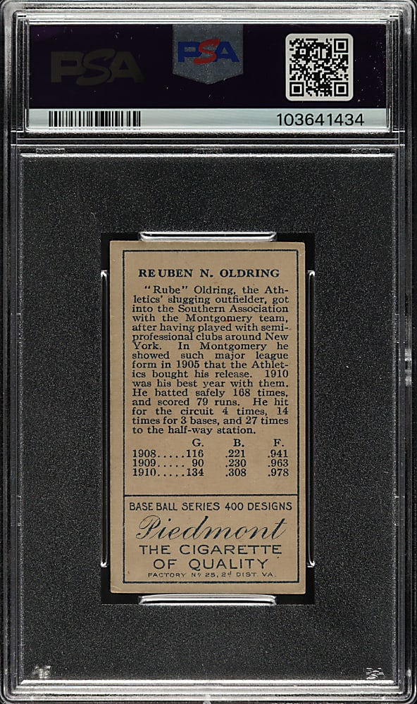 1911 T205 Gold Border Rube Oldring PSA VG+ 3.5