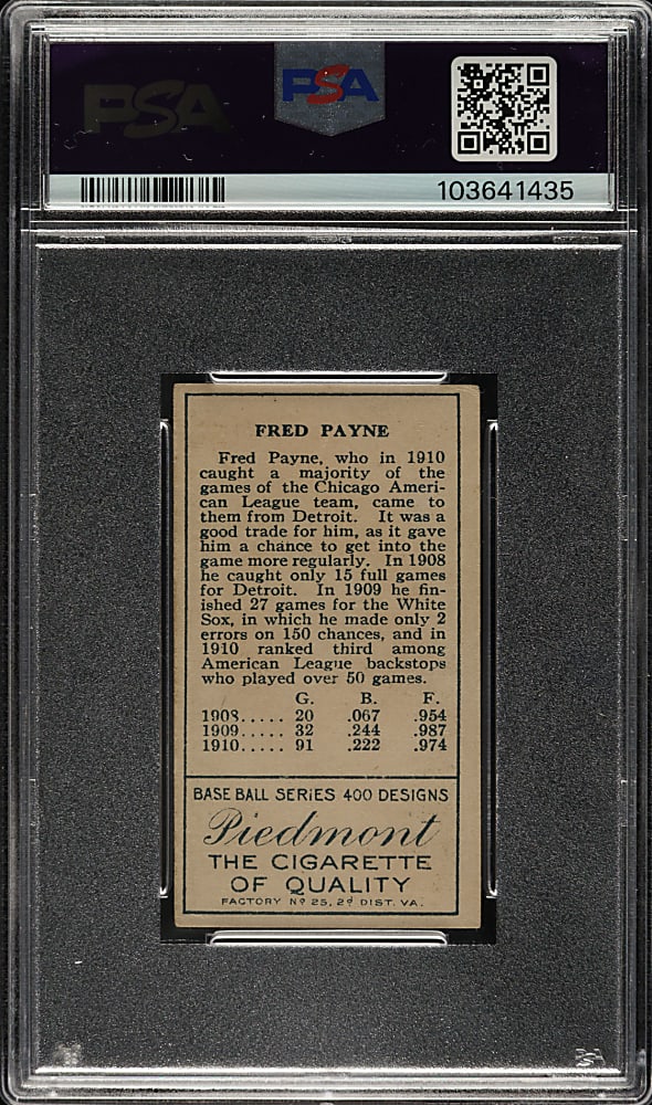 1911 T205 Gold Border Fred Payne PSA VG+ 3.5