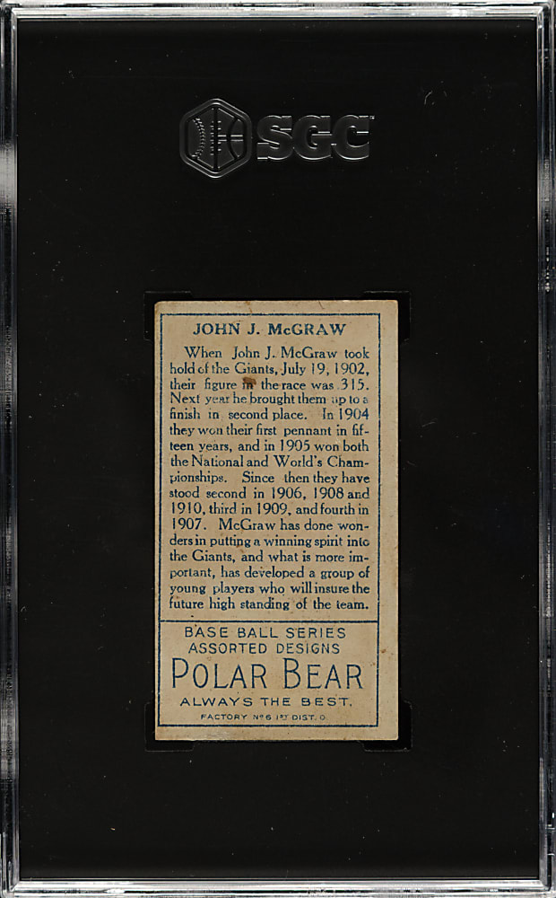 1911 T205 Gold Border John McGraw SGC VG/EX+ 4.5 - Polar Bear Back