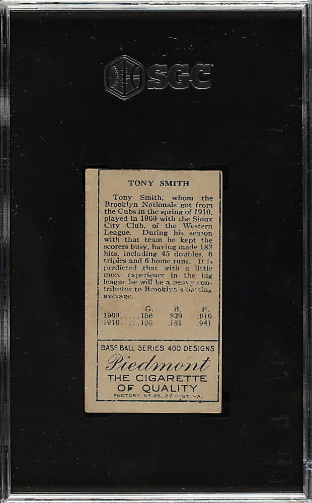 1911 T205 Gold Border Tony Smith SGC VG+ 3.5