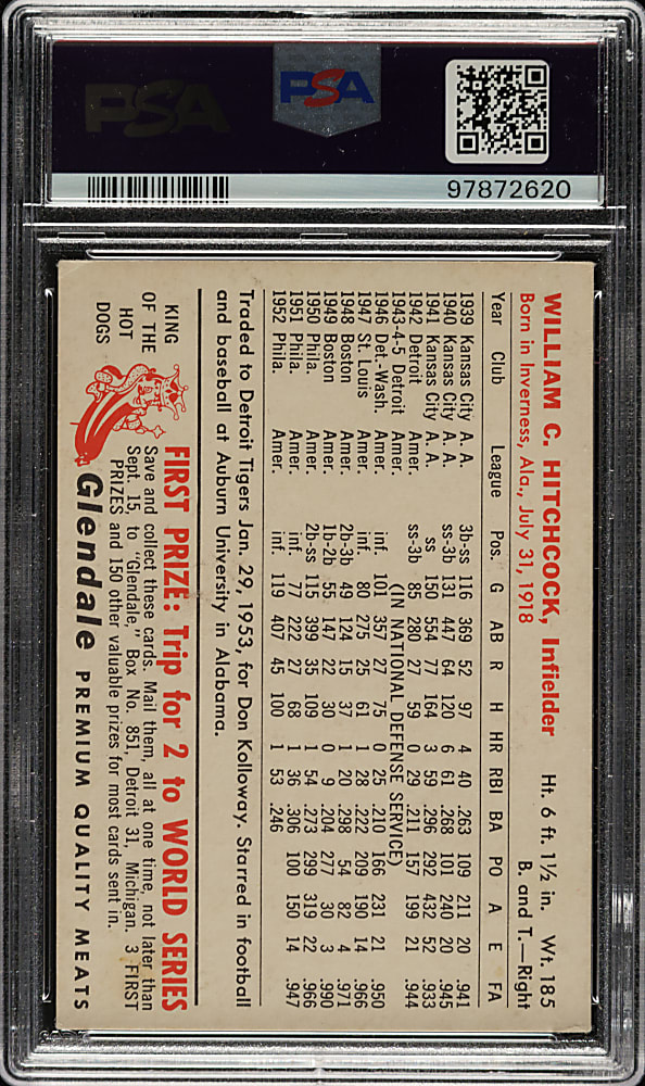 1953 Glendale Meats Billy Hitchcock PSA VG-EX 4