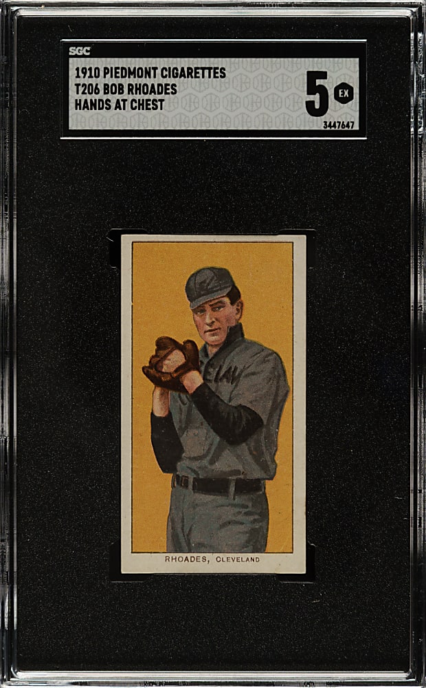 1909-1911 T206 White Border Bob Rhoades Hands at Chest SGC EX 5
