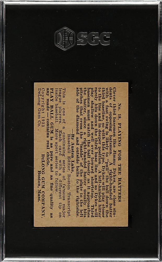 1933 R333 DeLong Gum #18 Jimmy Dykes SGC EX+ 5.5
