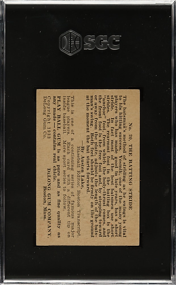 1933 R333 DeLong Gum #20 Joe Vosmik SGC EX 5