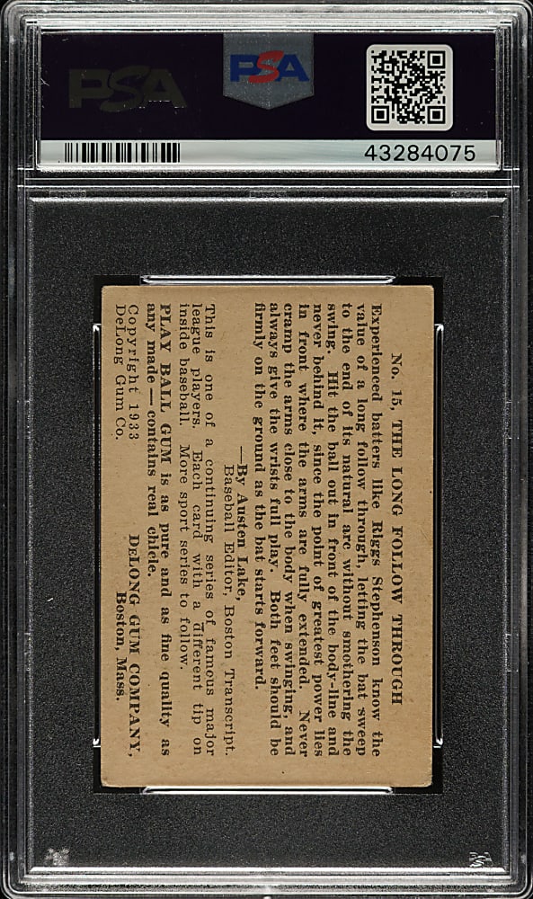 1933 R333 DeLong Gum #15 Riggs Stephenson PSA VG+ 3.5