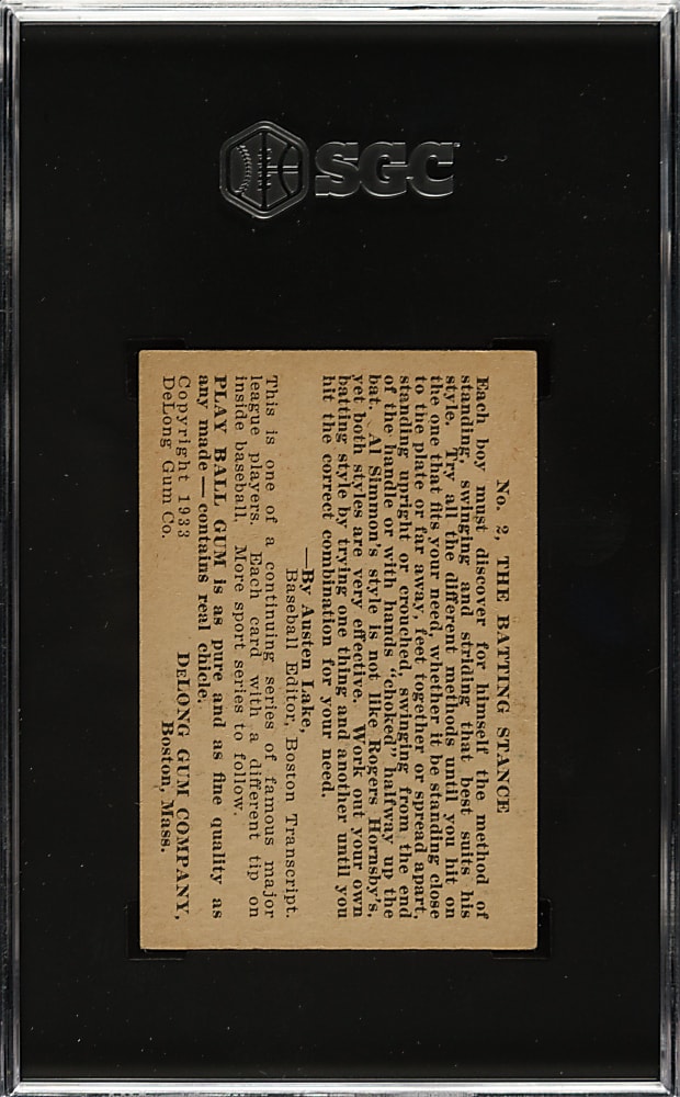 1933 R333 DeLong Gum #2 Al Simmons SGC EX+ 5.5
