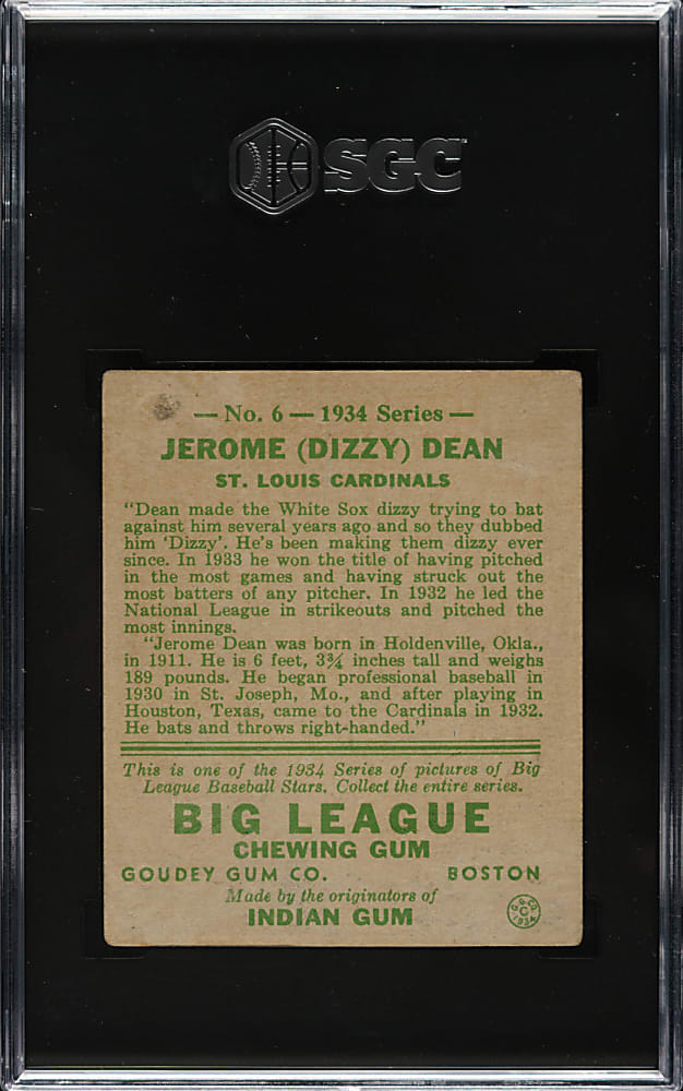 1934 R320 Goudey #6 Dizzy Dean SGC GOOD 2