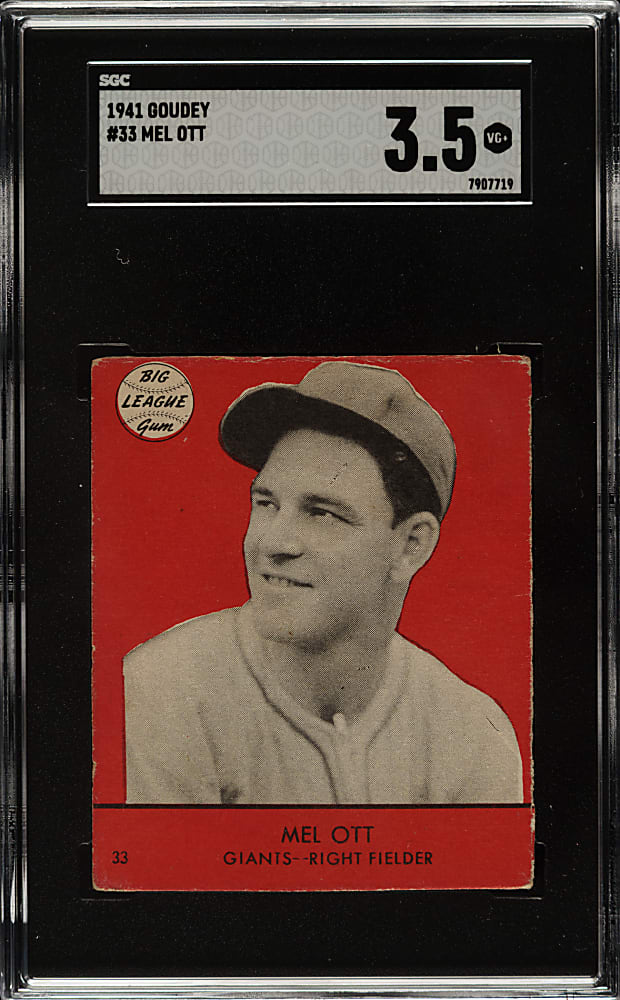 1941 R324 Goudey #33 Mel Ott SGC VG+ 3.5 - Red Background