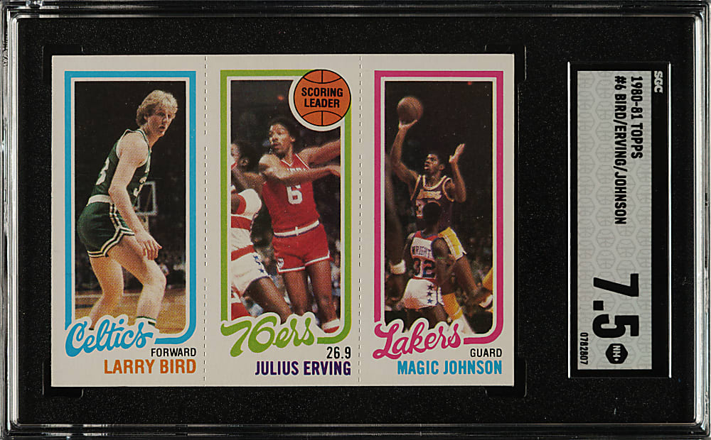 1980-1981 Topps Basketball Larry Bird/Julius Erving/Magic Johnson Rookie SGC NM+ 7.5