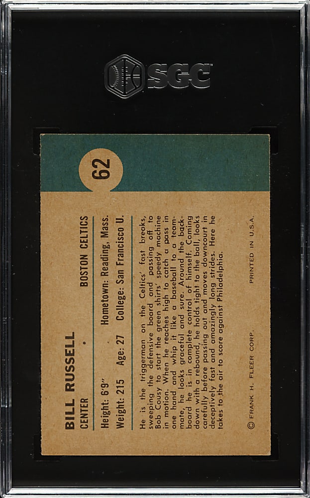1961-1962 Fleer Basketball #62 Bill Russell In Action SGC EX 5