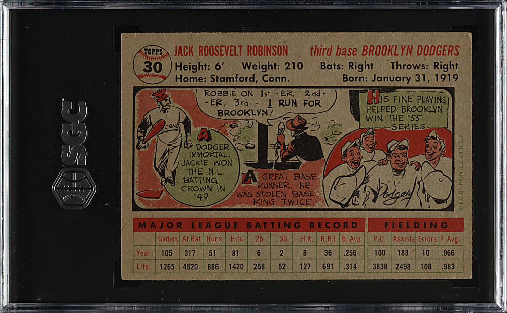 1956 Topps #30 Jackie Robinson Gray Back SGC VG/EX 4