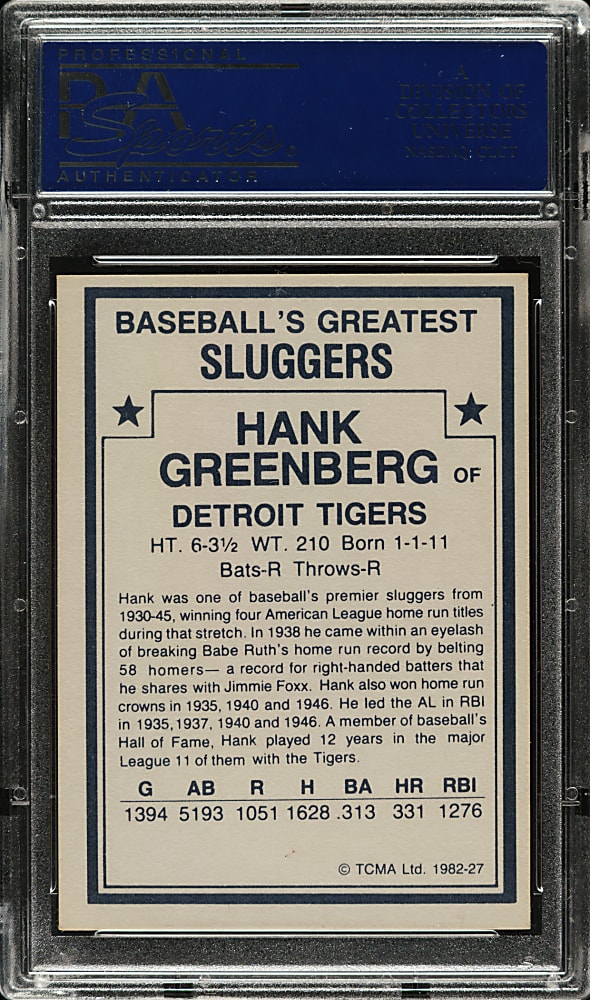 Signed 1982 TCMA Baseball's Greatest Sluggers #27 Hank Greenberg - PSA/DNA