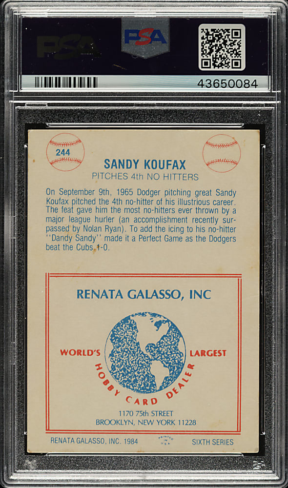 Signed 1984 TCMA Renata Galasso #244 Sandy Koufax - PSA/DNA