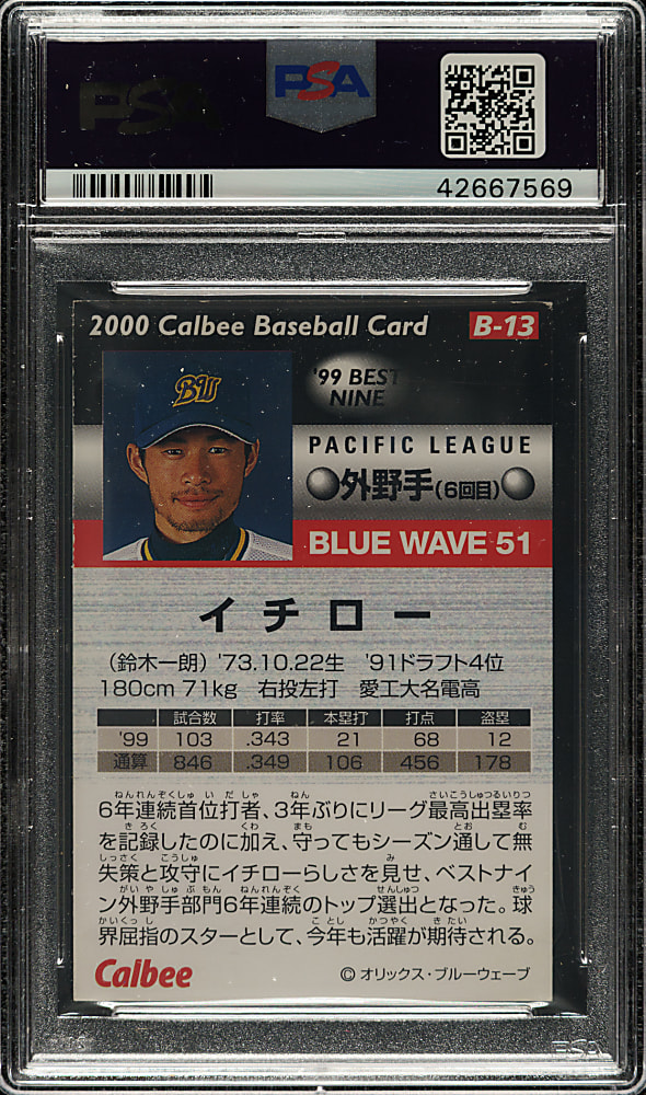 Signed 2000 Calbee Best Nine #B-13 Ichiro Suzuki - PSA/DNA
