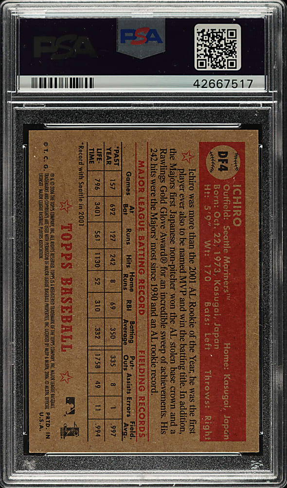 Signed 2006 Topps '52 Rookies Debut Flashbacks #DF4  Ichiro Suzuki - PSA/DNA