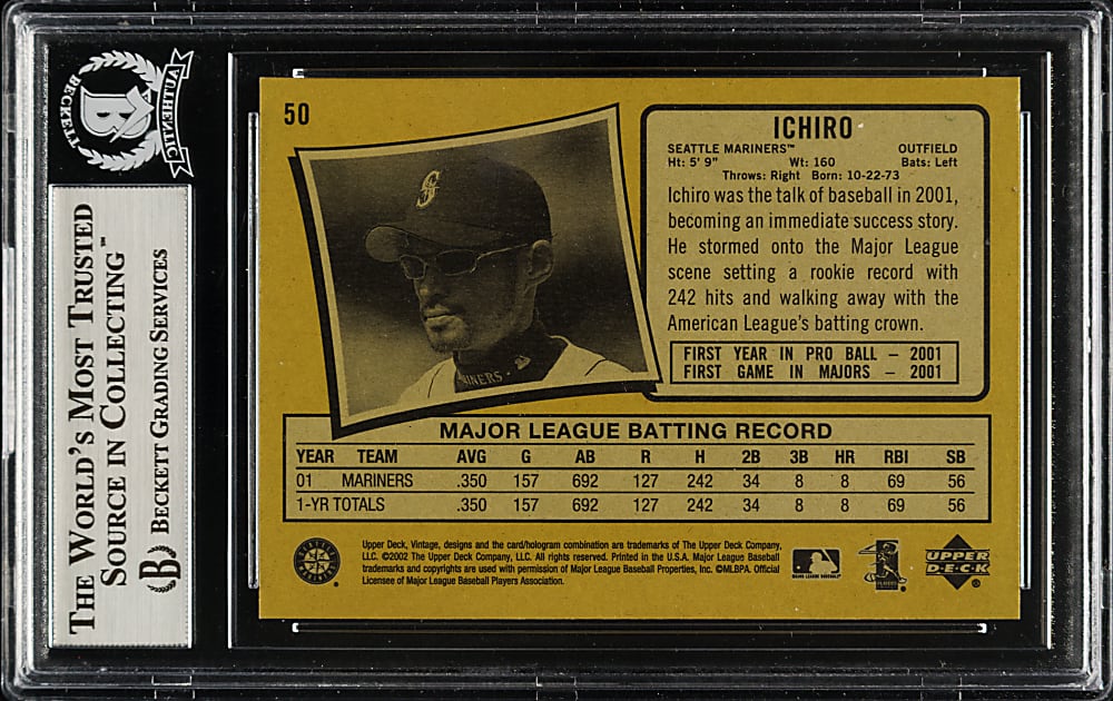 Signed 2002 Upper Deck Vintage #50 Ichiro Suzuki - Beckett