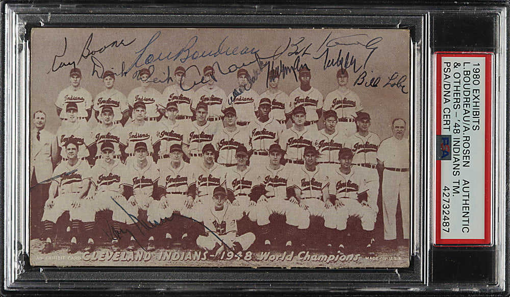 Signed 1947-1966 Exhibits 1948 Cleveland Indians Team with Nine Signatures - PSA/DNA
