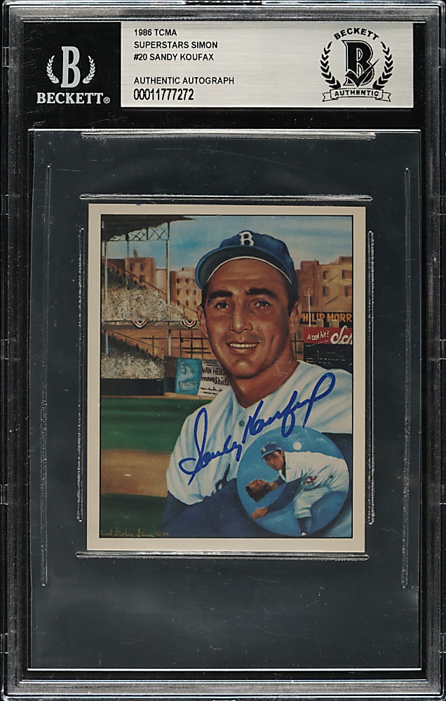 Signed 1986 TCMA Robert Stephen Simon's Super Star #20 Sandy Koufax - Beckett