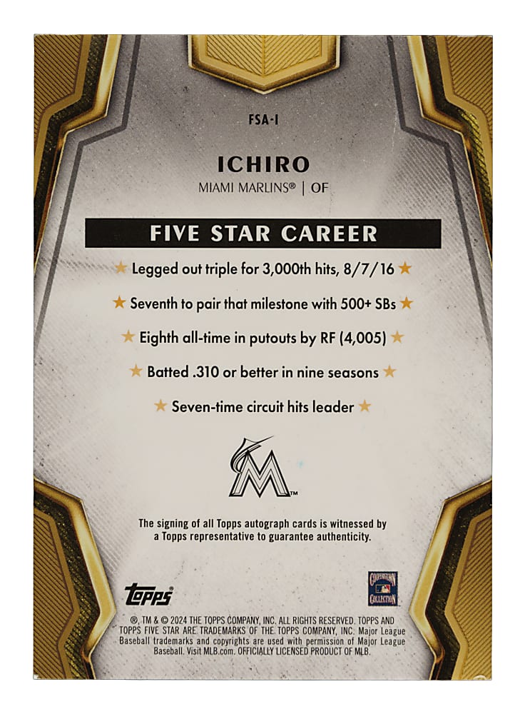 2024 Topps Five Star Autographs #FSA-I ichiro Suzuki Blue #5/25