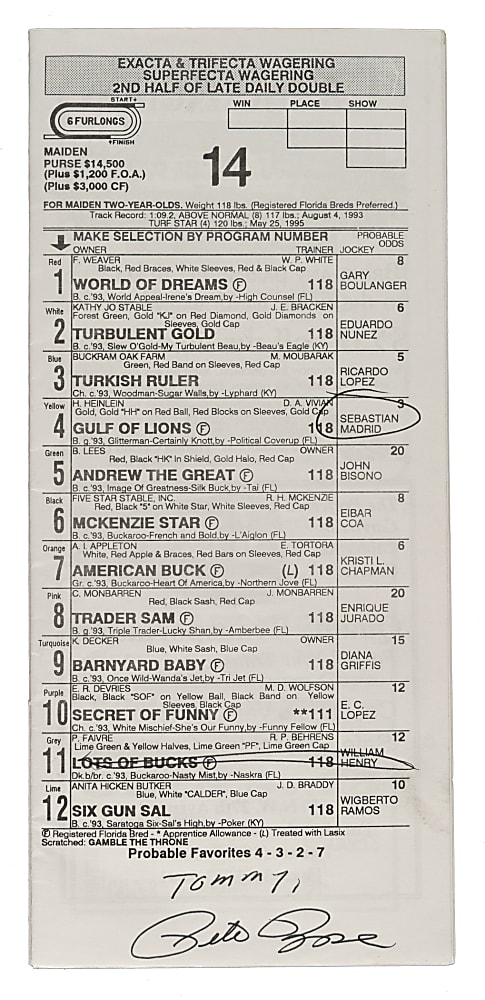 1995 Pete Rose Signed Horse Racing Program