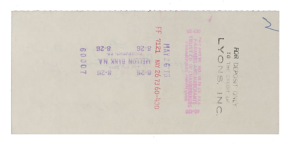 1973 Nellie Fox Signed Check