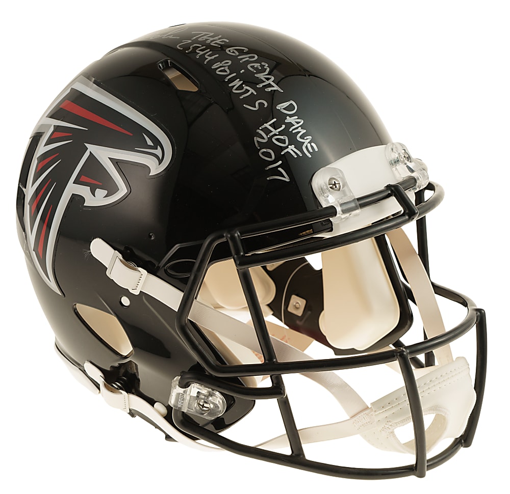 Morten Andersen Signed Atlanta Falcons Helmet with "HOF 2017" and "The Great Dame 2544 Points" Inscriptions