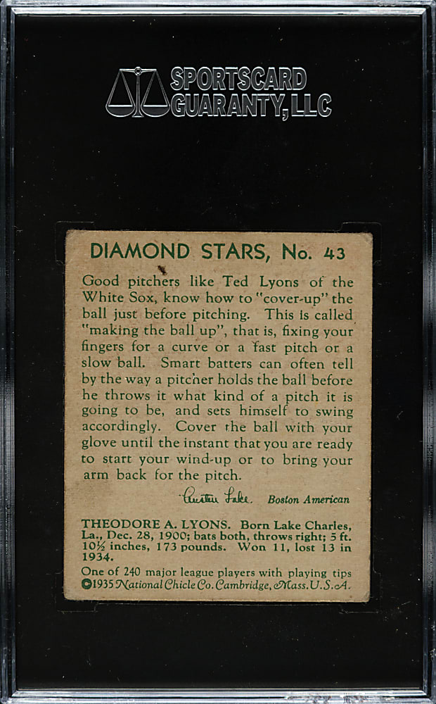1934-1936 R327 Diamond Stars #43 Ted Lyons SGC VG 40