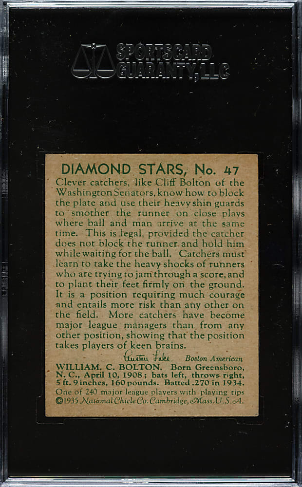 1934-1936 R327 Diamond Stars #47 Cliff Bolton SGC EX+ 70