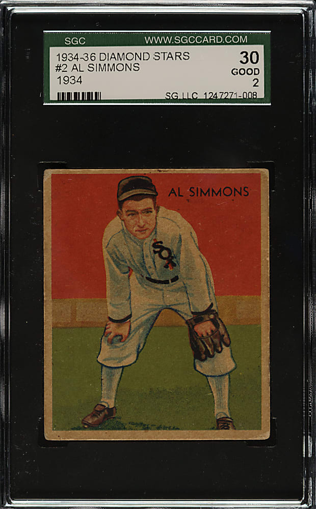 1934-1936 R327 Diamond Stars #2 Al Simmons (1934 Green Back) SGC GOOD 2