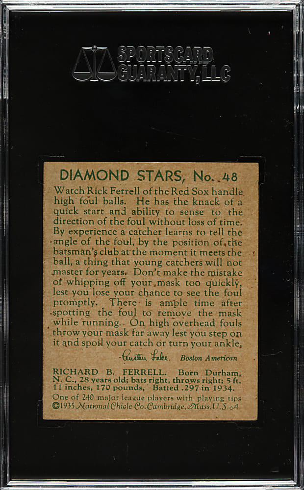 1934-1936 R327 Diamond Stars #48 Rick Ferrell SGC VG/EX 50