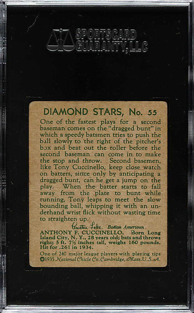1934-1936 R327 Diamond Stars #55 Tony Cuccinello SGC VG 40