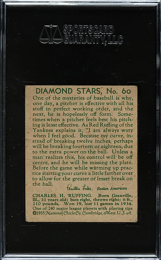 1934-1936 R327 Diamond Stars #60 Red Ruffing SGC VG 40