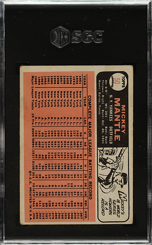 1966 Topps #50 Mickey Mantle SGC GOOD 2