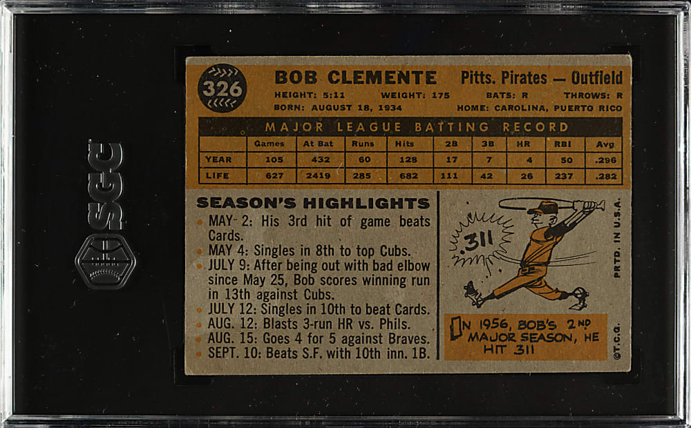 1960 Topps #326 Roberto Clemente SGC VG+ 3.5