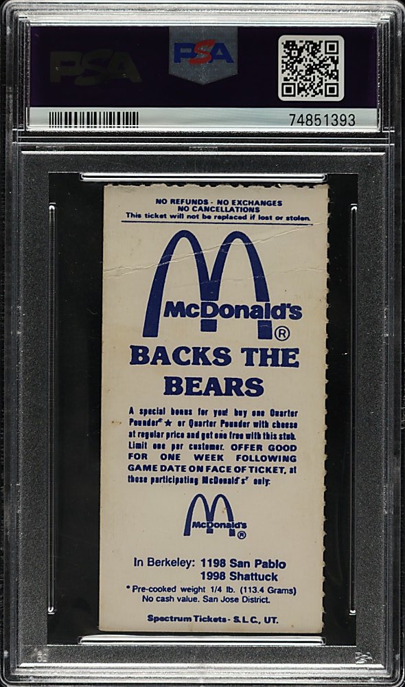 November 20, 1982 California Golden Bears (vs. Stanford Cardinal) Ticket Stub PSA FAIR 1.5