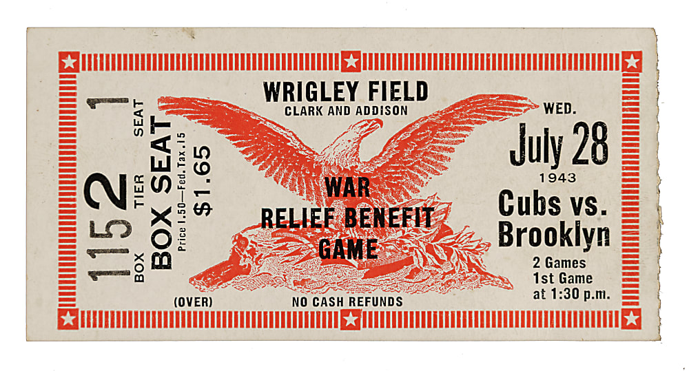 July 28, 1943 Chicago Cubs (vs. Brooklyn Dodgers) Ticket Stub