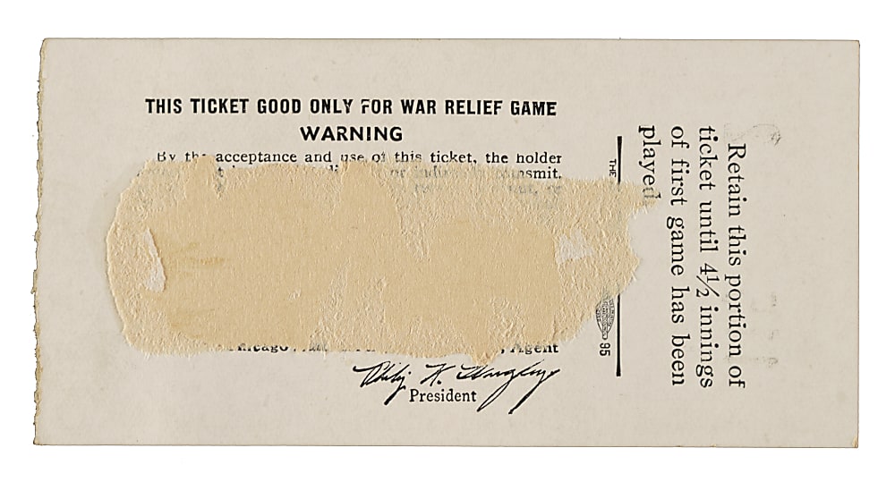 July 28, 1943 Chicago Cubs (vs. Brooklyn Dodgers) Ticket Stub