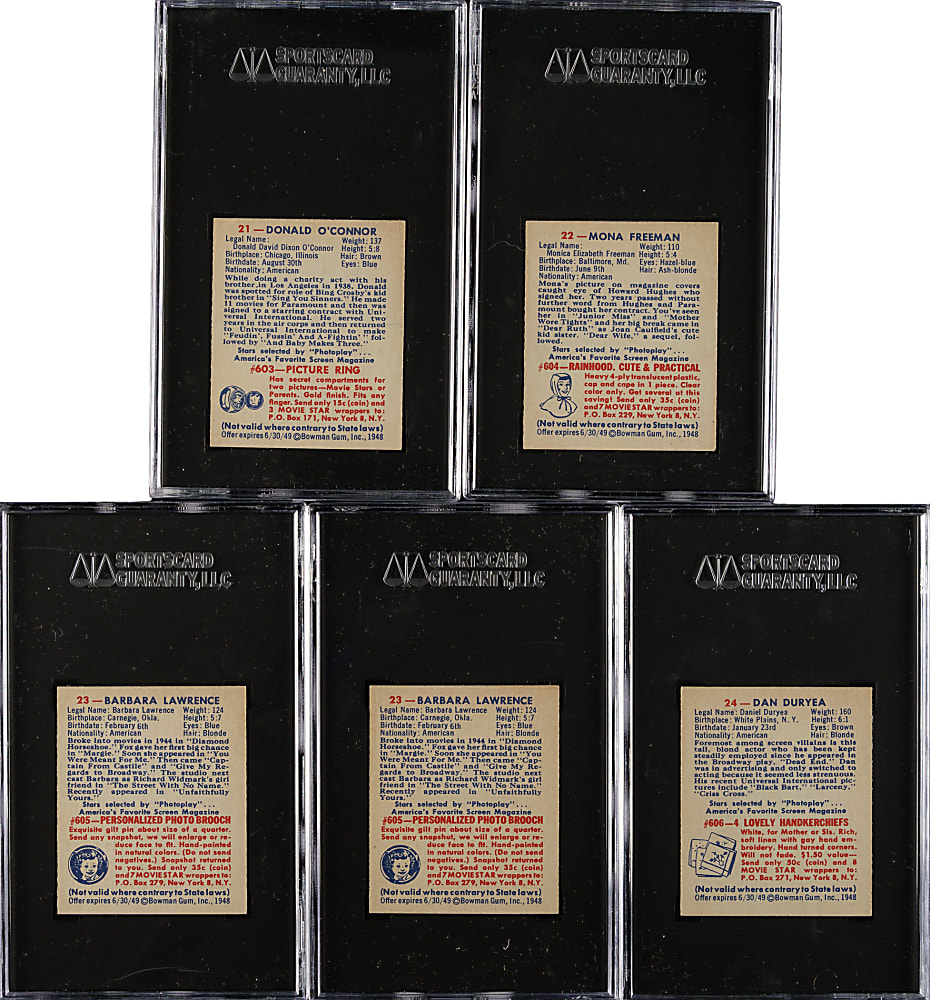 1948 Bowman "Movie Stars" SGC-Graded Collection (5)