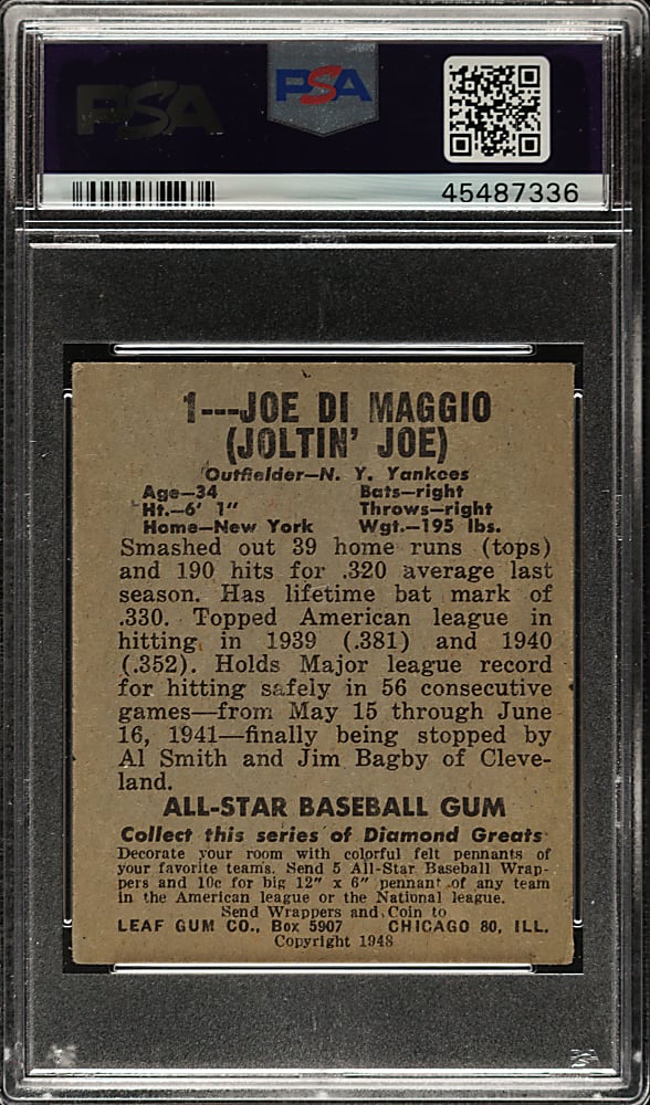 1948-1949 Leaf #1 Joe DiMaggio PSA EX 5
